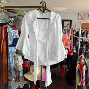 New York & Company White Blouse with Bell Sleeves